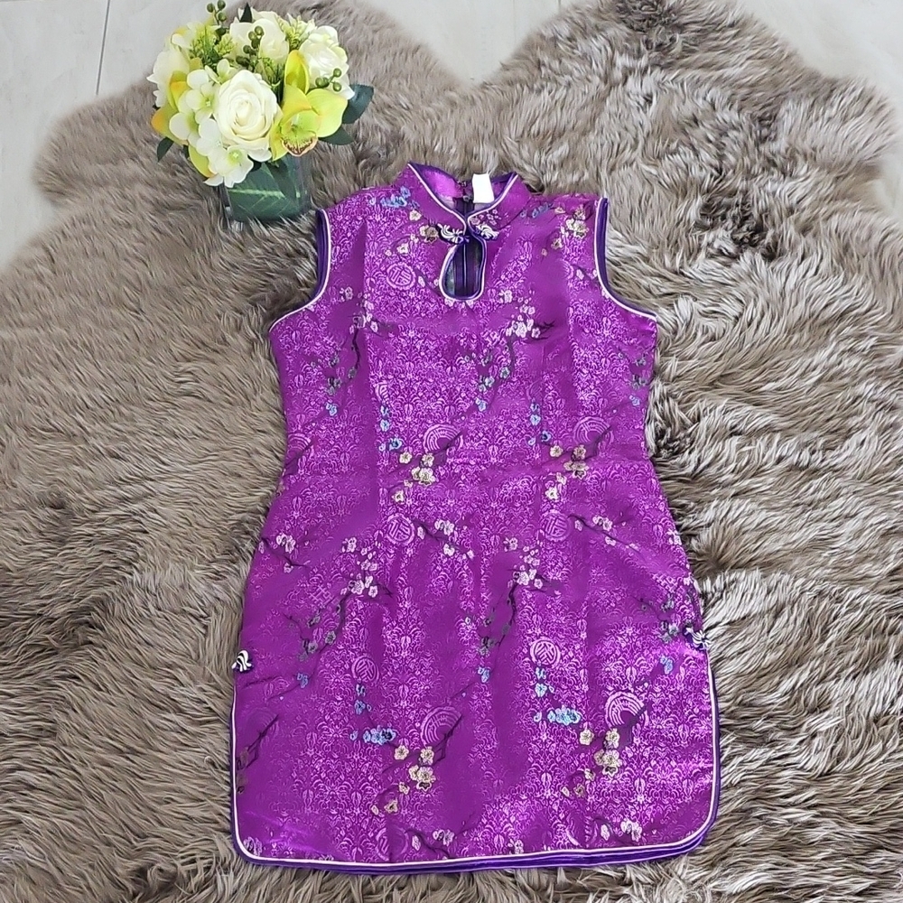 Purple Floral Sleeveless Chinese Outfit Dress